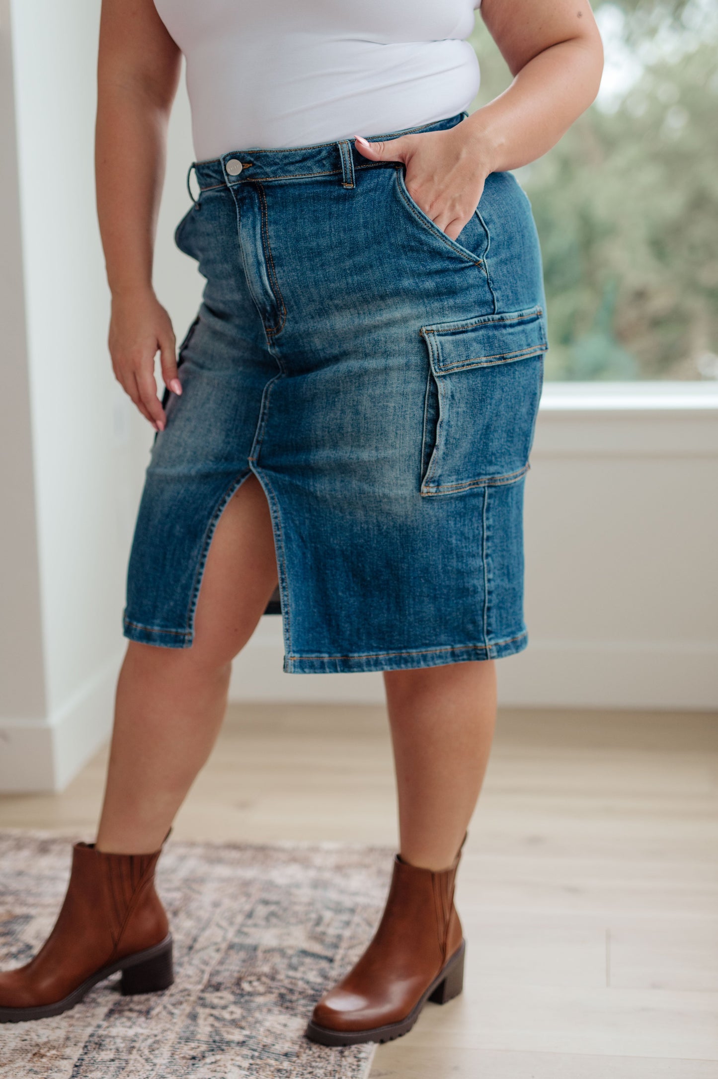 Always Be There Cargo Denim Skirt